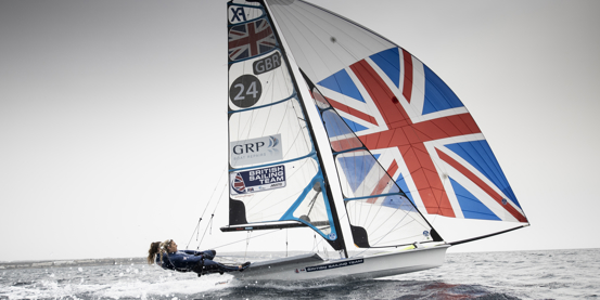 An image of two females sailing from the British Sailing Team ‘49er FX’